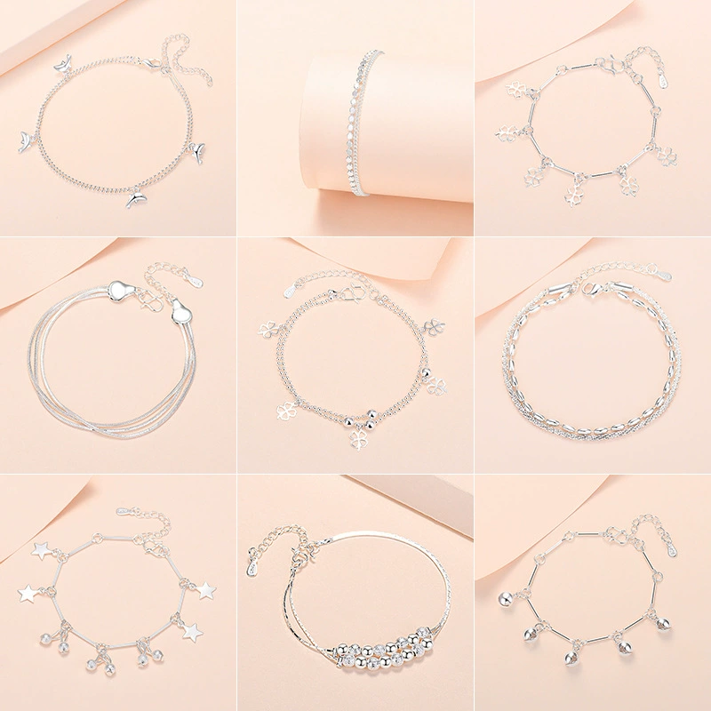 Ankle bracelet, hair mesh, silver small bell, direct factory sales, wholesale, internet celebrity, flowered