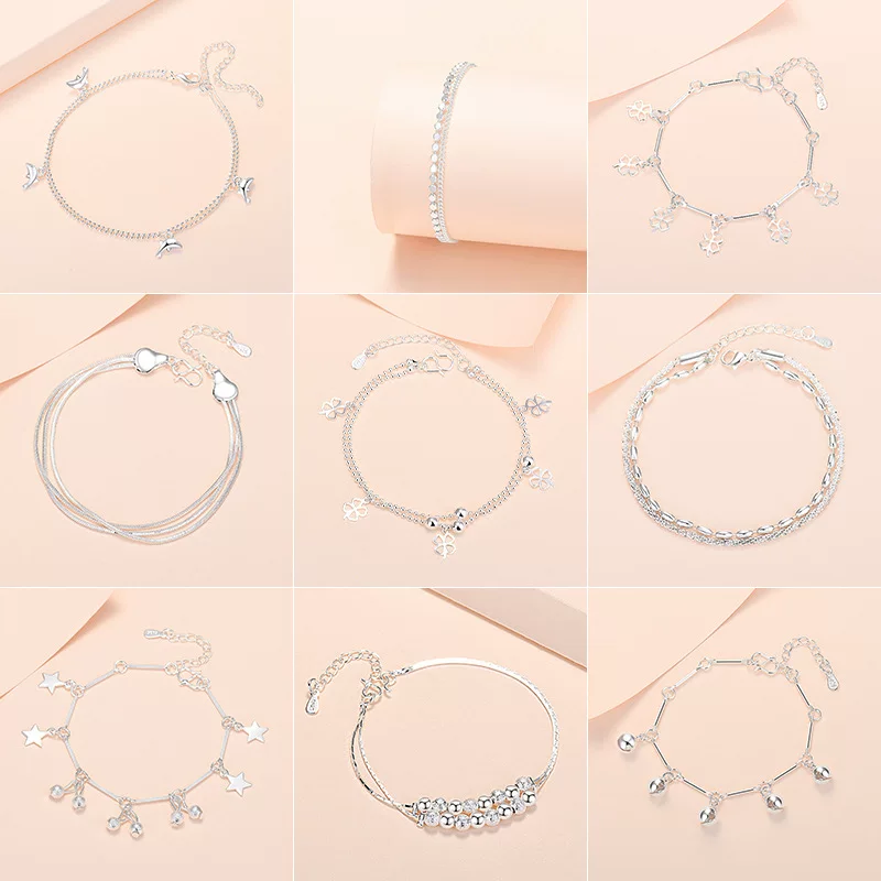 Ankle bracelet, hair mesh, silver small bell, direct factory sales, wholesale, internet celebrity, flowered
