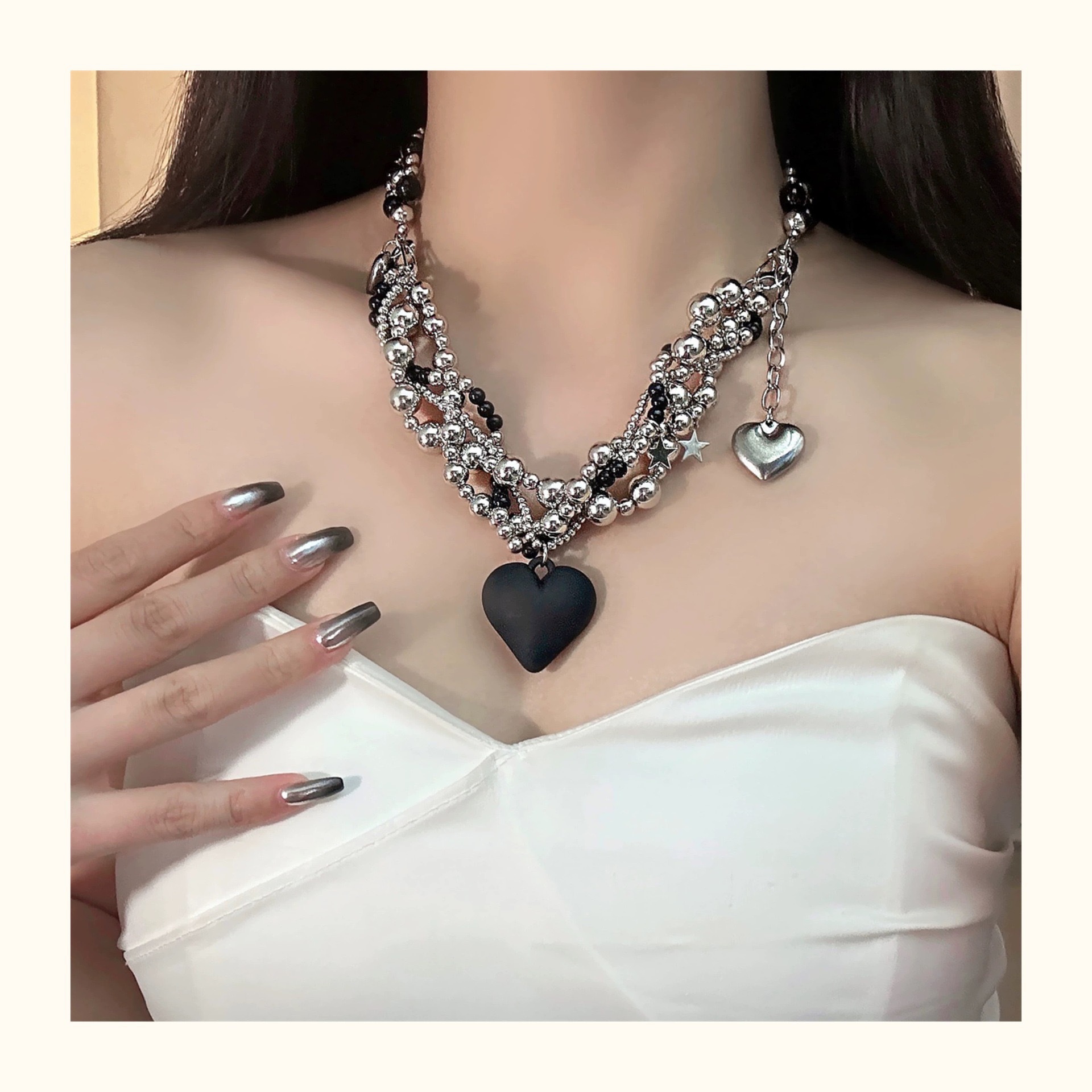 Collana con ciondolo a cuore e perline - gioiello hip hop donna_voghion.com