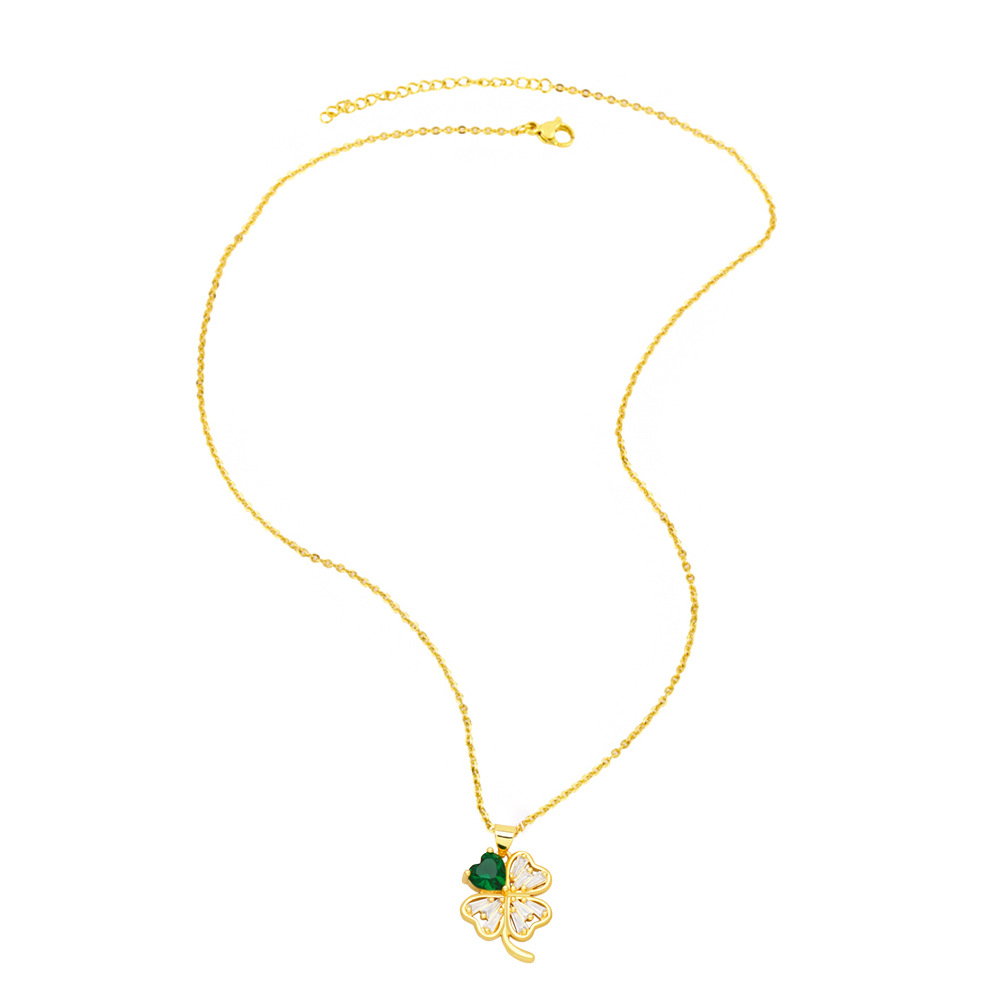 Fashion Four Leaf Clover Square Copper Plating Inlay Zircon Pendant Necklace 1 Piece