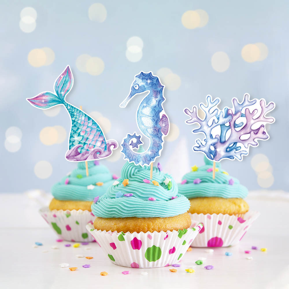 Nueva sirena cumpleaños fiesta decoración traje cumpleaños tire bandera submarino tema espiral colgante pastel tarjeta inserción