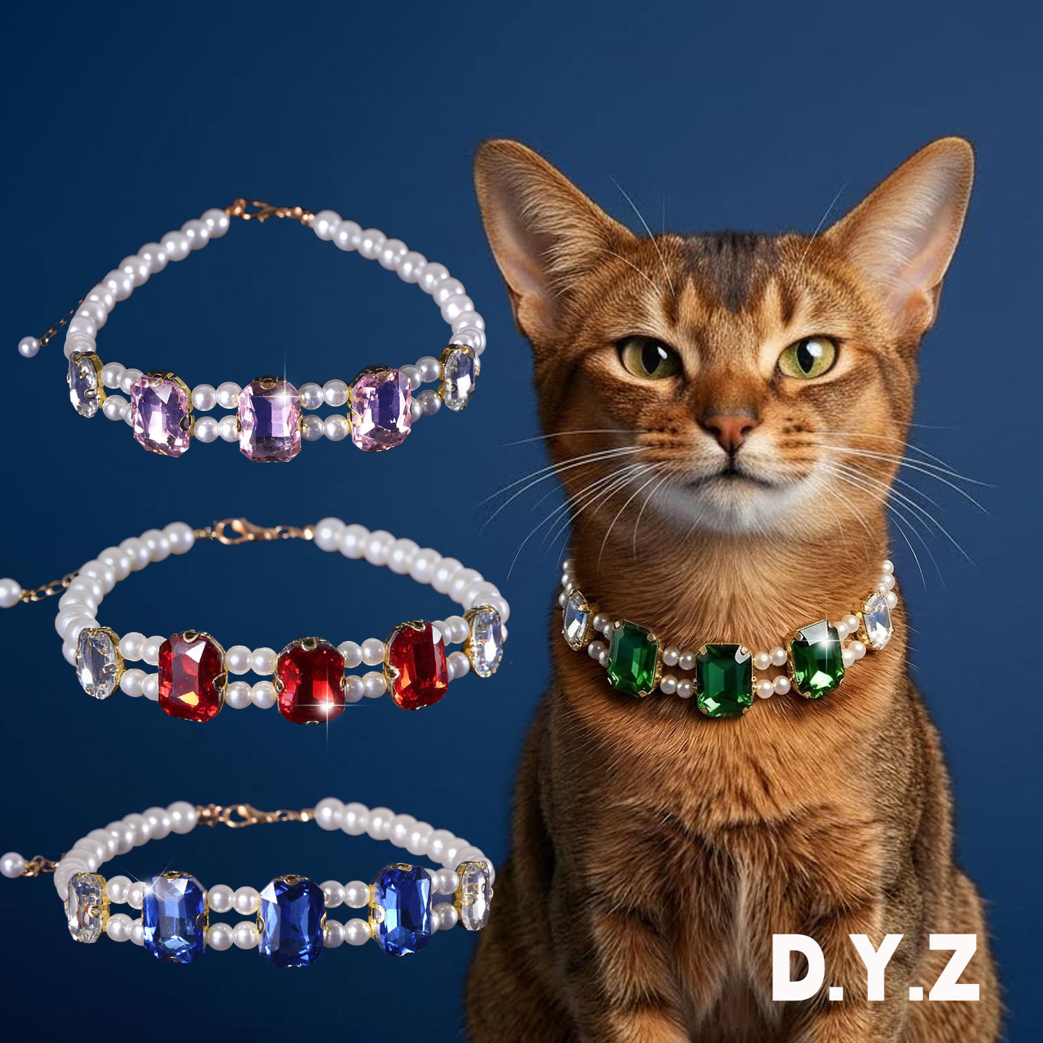 2026 collar de perlas de gatos abi gemas diamond collar de mascotas joyas gatos de lujo accesorios de vestir al por mayor