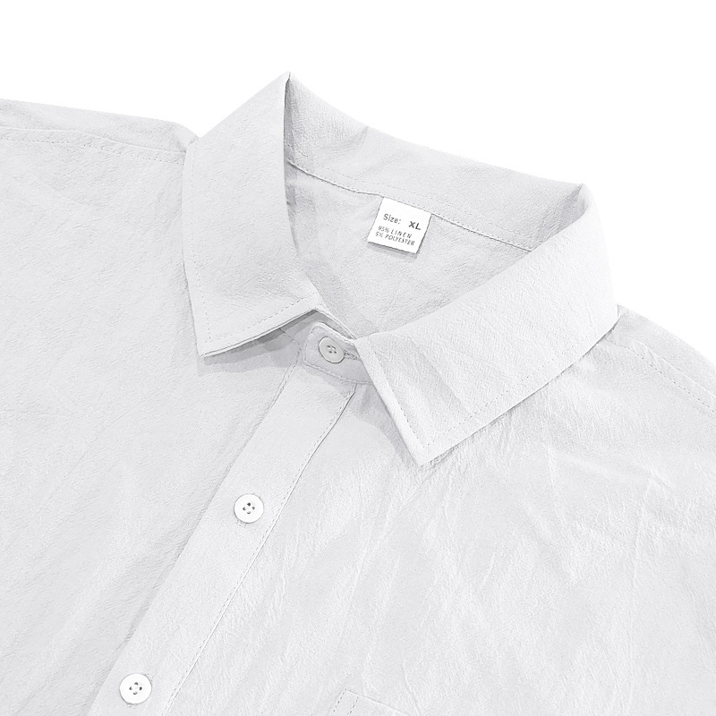T-shirt homme en lin à col chemise manches courtes ample_voghion.com