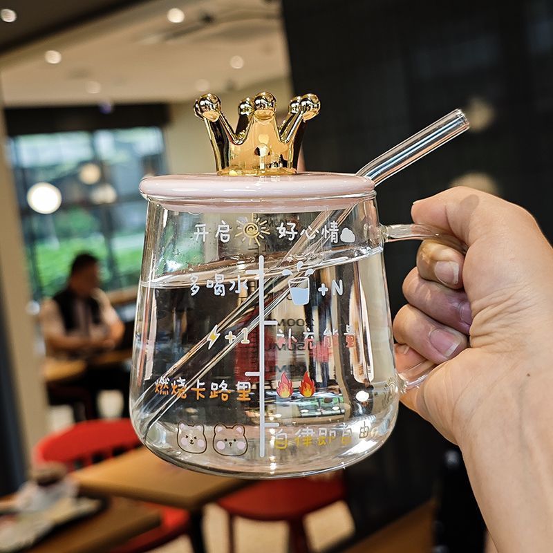 高颜值仙女玻璃杯带盖大容量加热水杯刻度家用可爱吸管杯|undefined