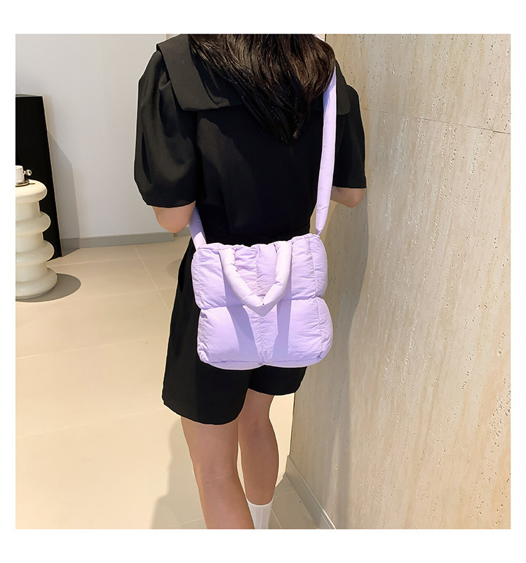 Diamond Square Tote Bag Soft Cotton Padded Shoulder Bag For Women_voghion.com