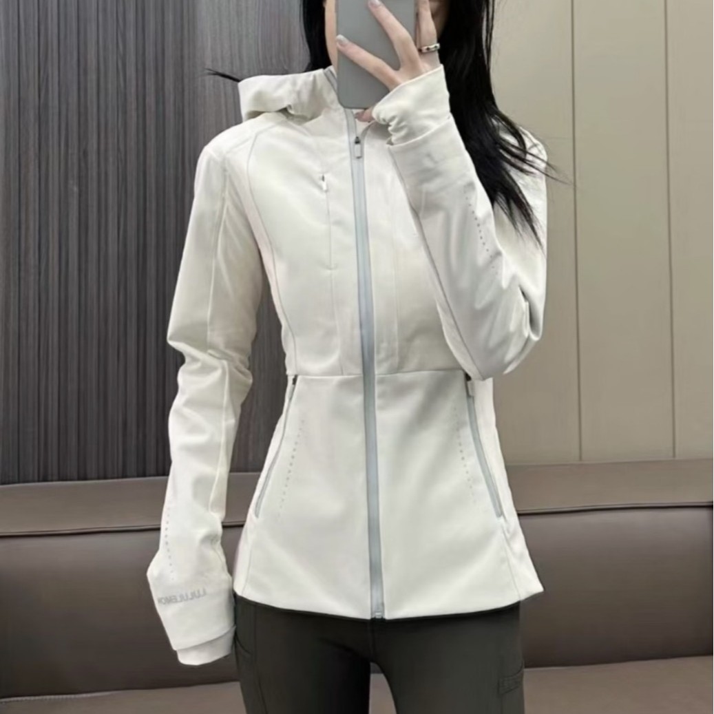 Lulu Original Label Soft Shell Jacket with Steel Print Cross Sports Jacket Hooded Women's Fitness Fleece-Lined Warm and Windproof