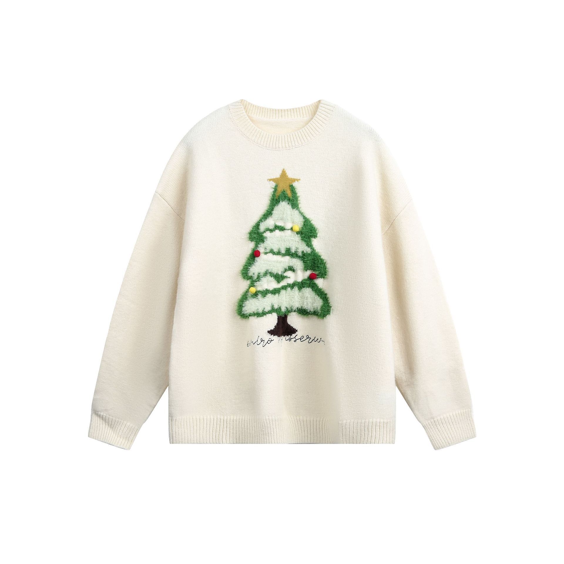 Explosiones transfronterizas de tamaño europeo de tamaño grande atmósfera de árbol de Navidad camisetas de punto suéter toallas de hombre bordadas tridimensionales otoño y invierno fábrica al por mayor