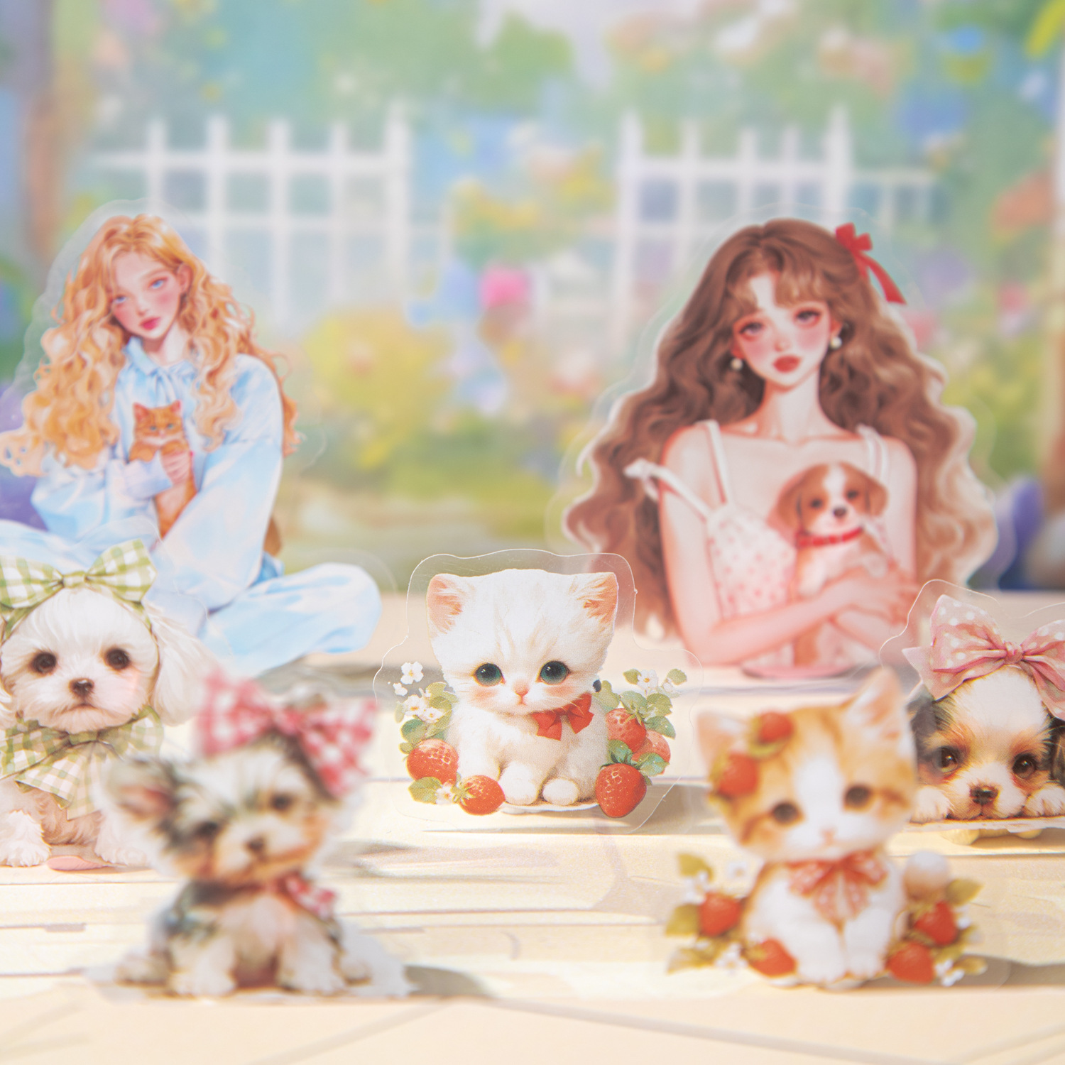 Hermoso día tema de mascotas pegatinas de PET su serie de mascotas doble tinta blanca material de cuenta de mano pegatinas de bricolaje