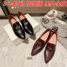 牛皮酒红色小皮鞋粗跟深口单鞋脚宽脚胖大码女鞋41到43真皮高跟鞋