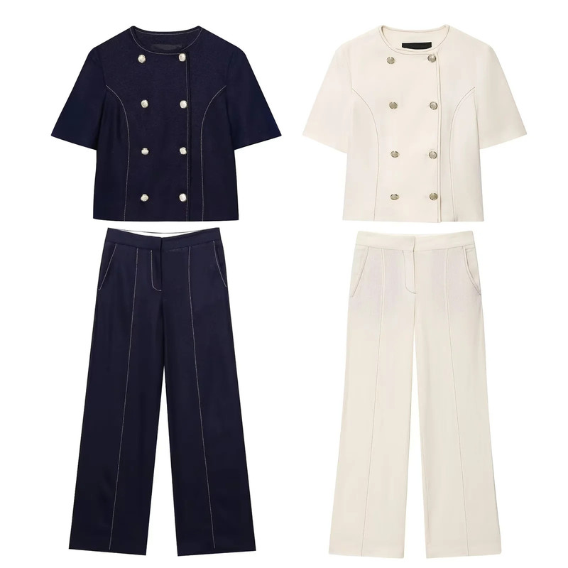 Linen Blend Short-Sleeve Blazer 3429709 8164709 Straight-Leg Pants 2899709 8161709