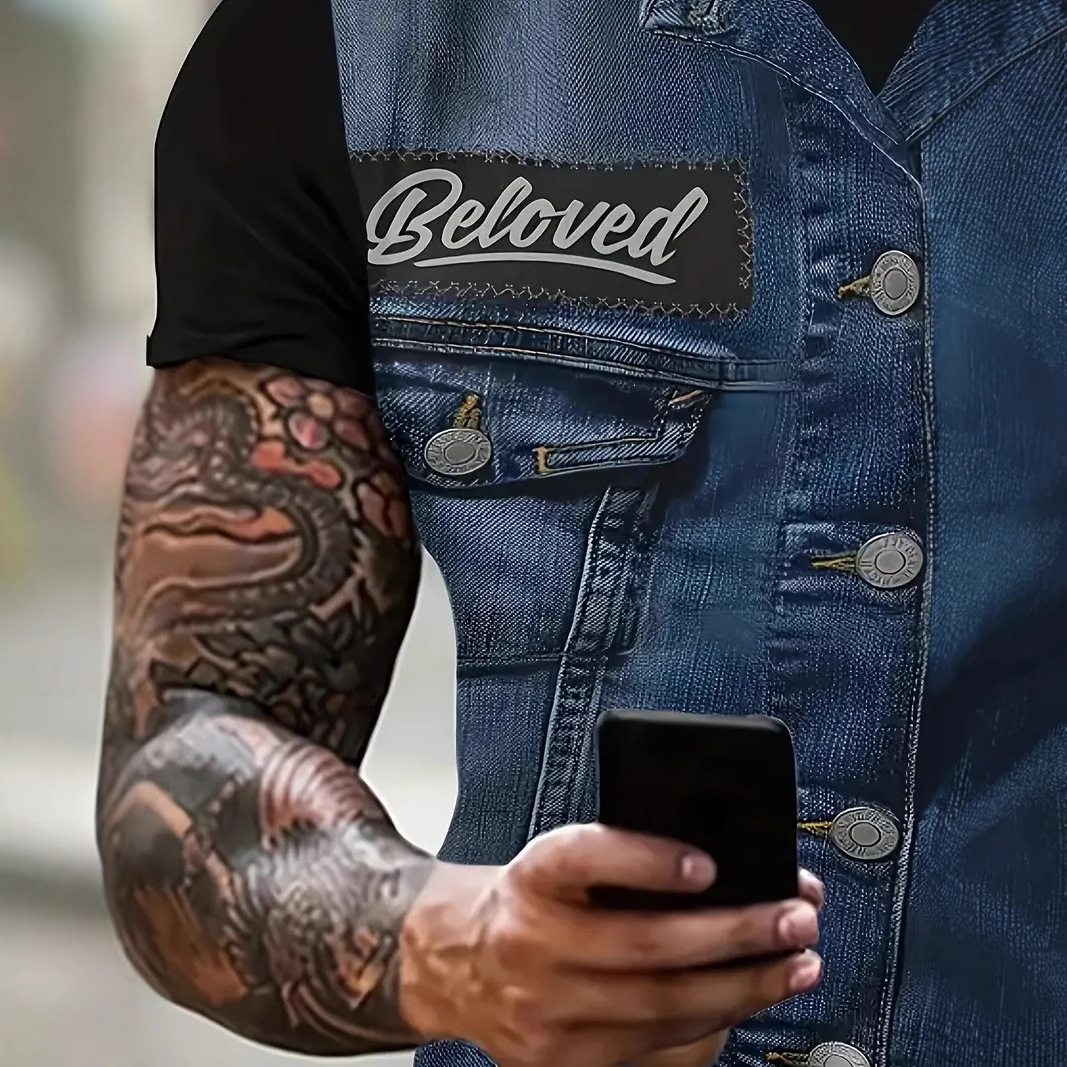 Divertida chaqueta de mezclilla con personalidad estampada en 3D, camiseta casual de cuello redondo de manga corta suelta y transpirable para hombre