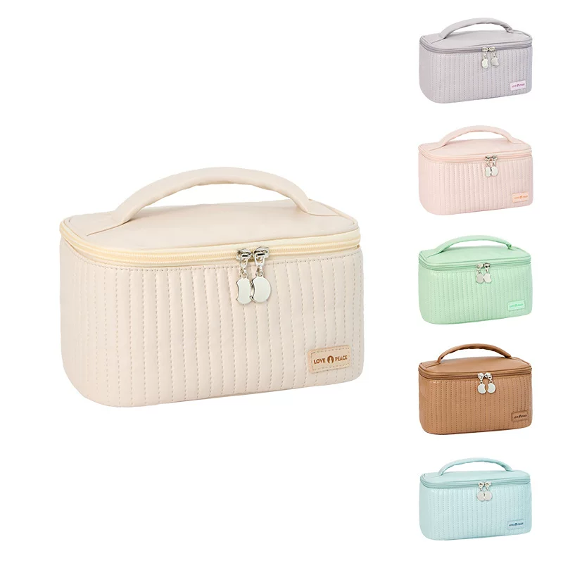 Polyurethane handheld cosmetic bag, capacious organizer bag, high-quality style