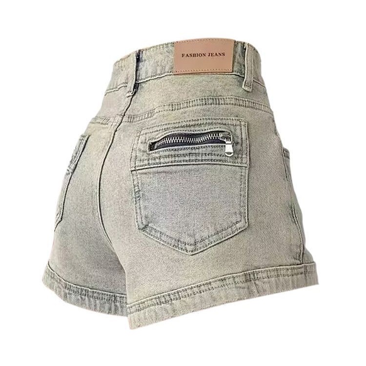 American-Style Street Denim Shorts for Women, Slim Fit, New Summer Design, High-Waisted, Versatile, Slimming, Straight-Cut, Ultra-Short Hot Pants