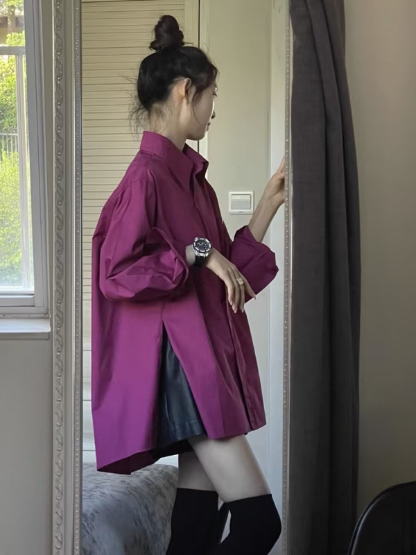 高級感の軽い豪華な赤いシャツの上着の女性デザイン感の小さい女性のタイプの独特なシックでゆったりした日焼け止めのコート|undefined