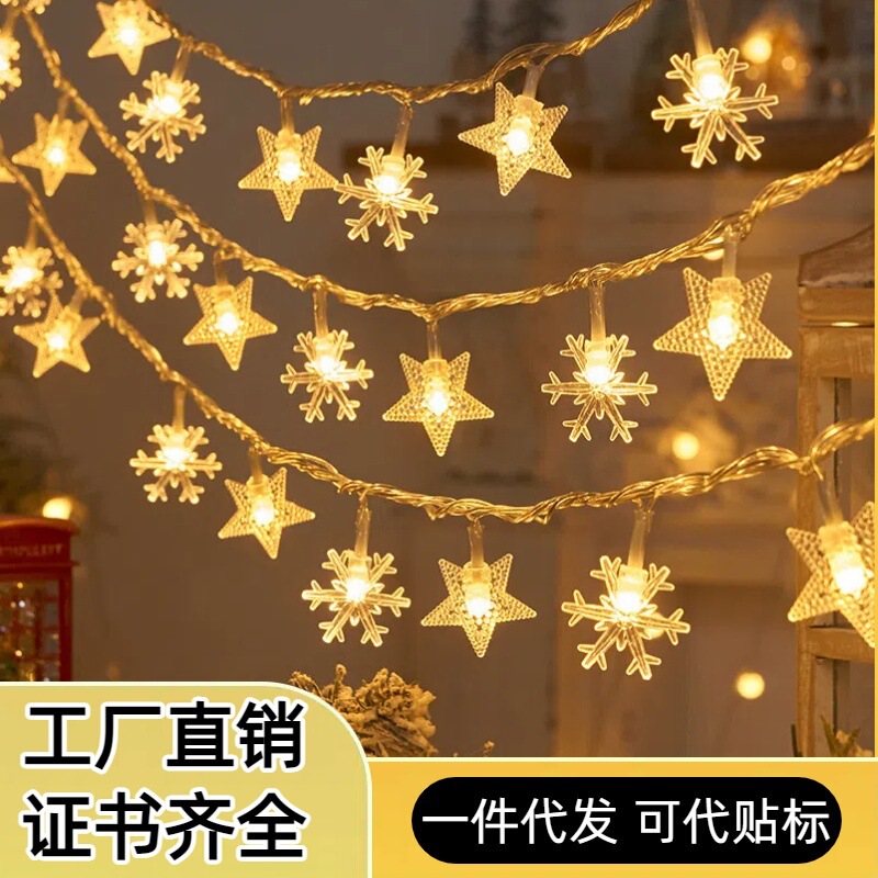 Led Solar Star Snowflake String Lights Waterproof Christmas Lights Balcony Camping Starry Sky Atmosphere Decoration Flashing Lights