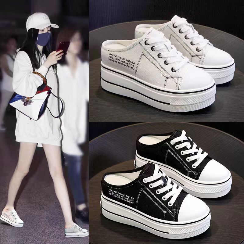 Inner Height Canvas Shoes Women's Summer 2022 New Korean Style Casual Sneakers All-match Small Letter Platform Platform Shoes