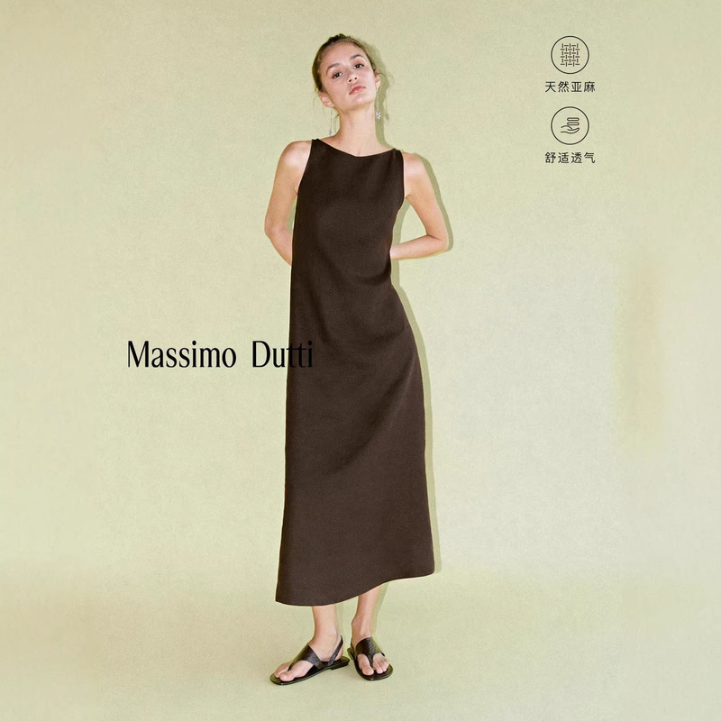 Spring New Style Massimo Dutti2026 Women's Simple French-Style Slim-Fitting Linen Suspender Long Dress Spring New Style Massimo Dutti2026 Women's Simple French-Style Slim-Fitting Linen Suspender Long Dress
