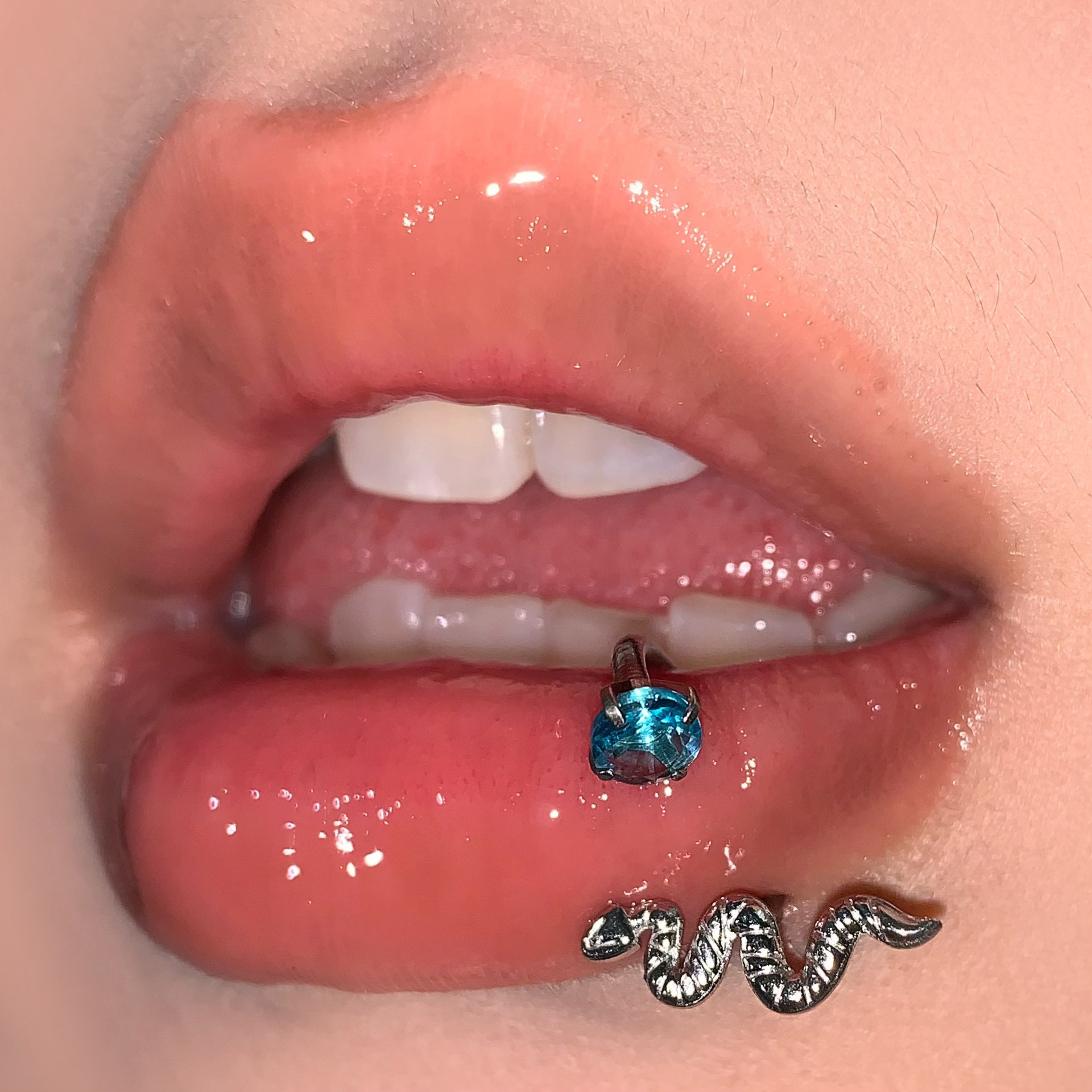 Labret stud lip piercing jewelry styling detail