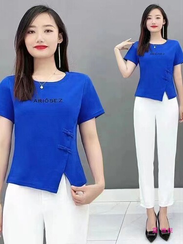 95% cotton short-sleeved shirt for women's summer 2025 new style casual and fashionable Korean style pan-button split foreign-style age-reducing all-match top