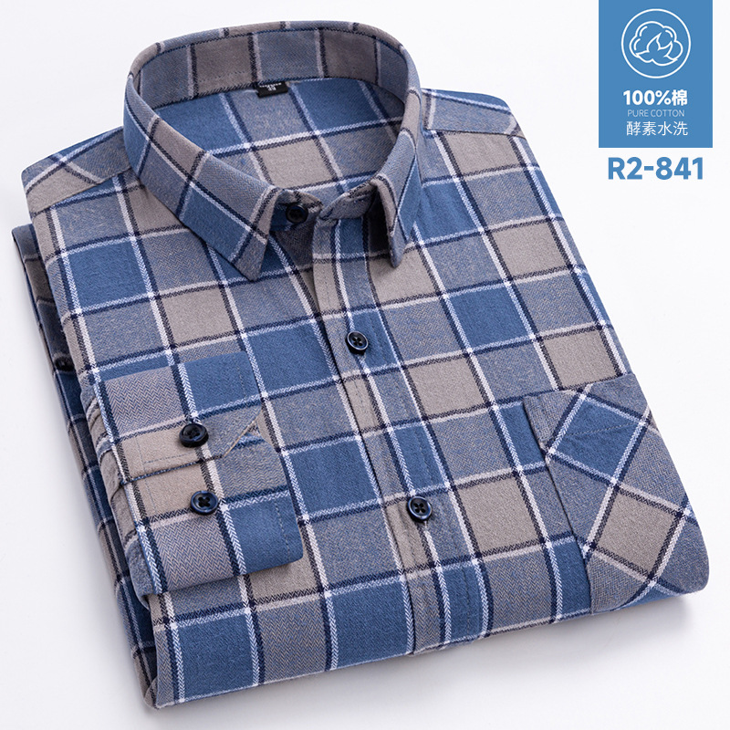 2024 nuevo Algodón puro cepillado camisa de manga larga a cuadros de los hombres de estilo coreano transpirable camisa de moda casual en stock ropa de hombre