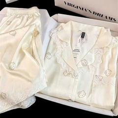 公主风HelloKitty睡衣女夏季蕾丝花边家居服套装ins长袖长裤套装
