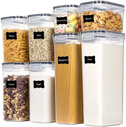 Kitchen airtight grain storage set of five grains, can be refrigerated, no odor, transparent plastic seven-piece storage jar and freshness box