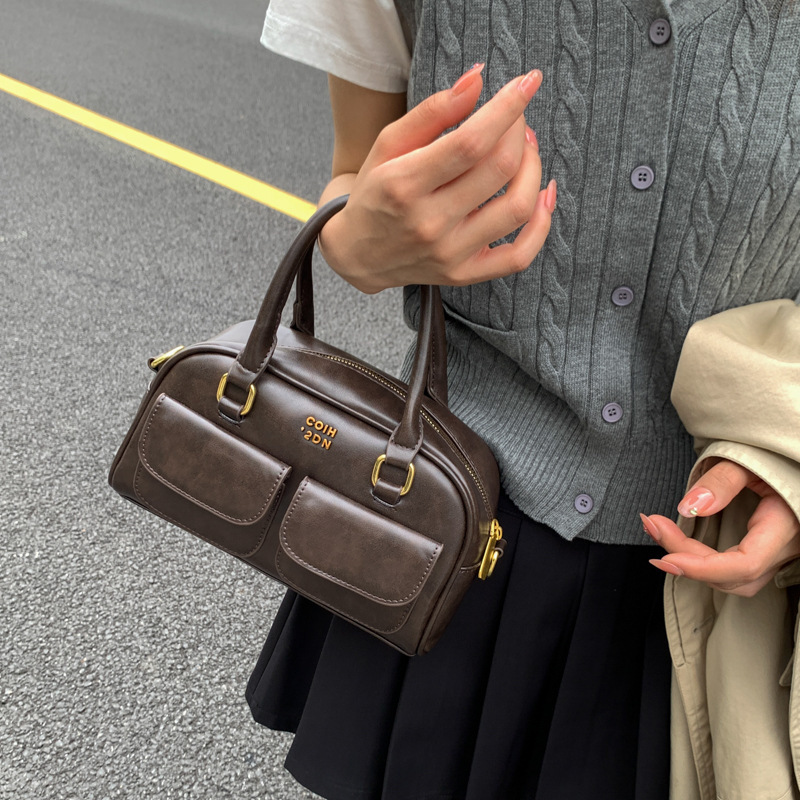 复古美拉德风手提包女士包包2025新款简约保龄球包单肩斜挎小方包|undefined
