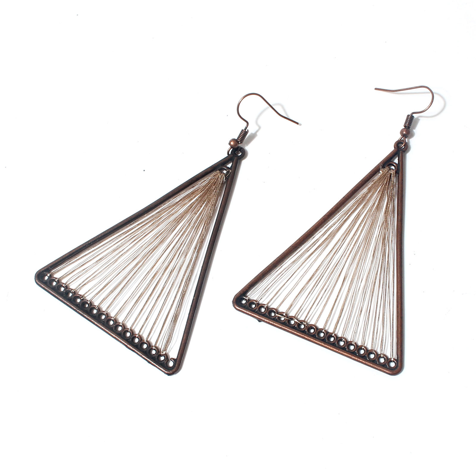 European And American Geometric Personalized Triangle Earrings Fabric Wool Tassel Color Handmade Woven Earrings Earrings F14600 display picture 4