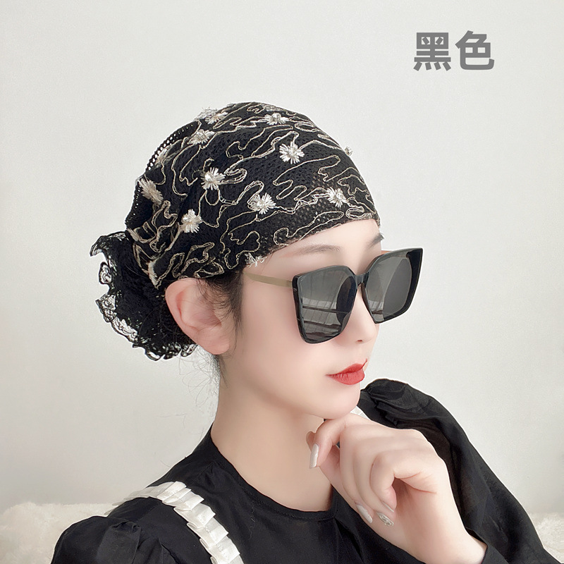 Women's baobao hat headscarf hat style elegant breathable cover white hair easy to carry handcrafted dot diamond accessories big flower new