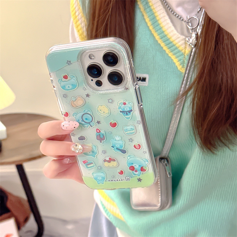 ミント緑リラックマのイラストはiPhone16リンゴ15ProMax/14/13携帯ケースの個性的なアイデアを適用する|undefined