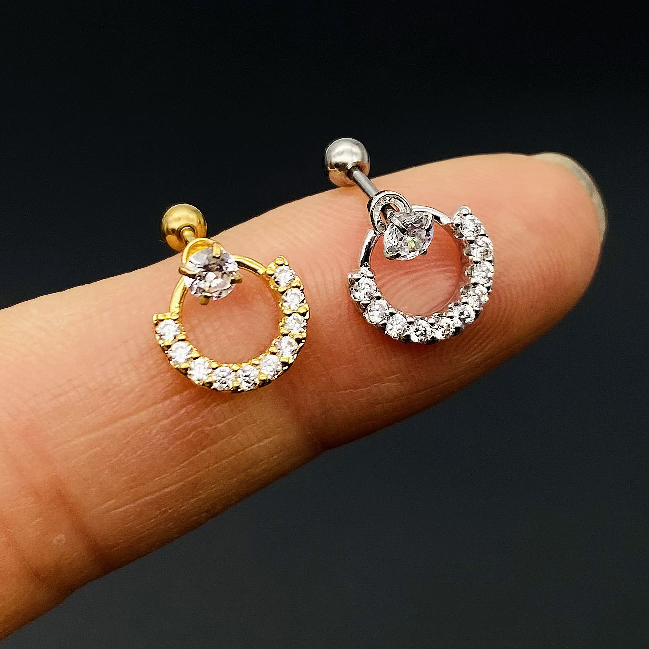 Simple Style Geometric Stainless Steel Inlay Zircon Ear Studs 1 Piece