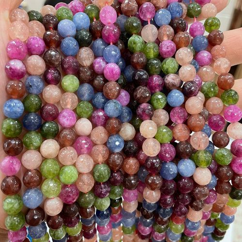 Small Bevel 96-Faced Earth Tourmaline Stone Optimized White Marble Round Bead Semi-Finished DIY Accessory Clothing Accessories Wholesale