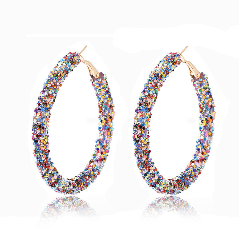 1 Pair Sweet Simple Style Colorful Sequins Plating Mixed Materials Hoop Earrings display picture 2