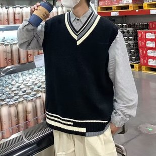 Autumn and winter men's sleeveless sweater vest stacked casual youth trendy loose waistcoat bottoming sweater vest