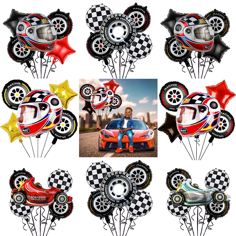 Cross-border racing tire aluminum foil balloon set, children's racing theme birthday party decoration balloons, wholesale