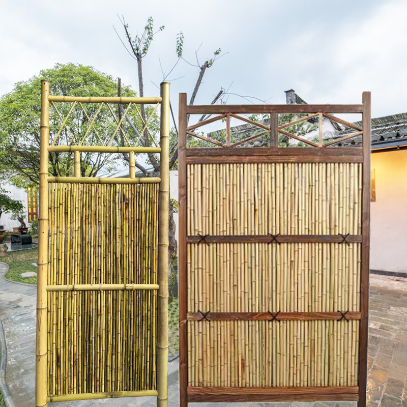 竹栅栏竹篱笆门围墙围栏花栏庭院竹子隔断挡墙竹门民宿日式竹屏风