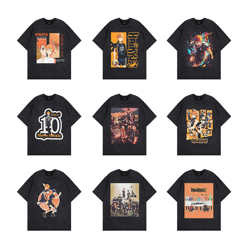 Japanese-style Cartoon Volleyball Prince Printed T-shirt Men's Loose Wash Unisex Short-sleeved vintage Niche Trendy Brand