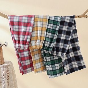 Casual Plaid Pure Cotton Brushed Home Pants for Couples, Spring, Autumn and Summer Thin Casual Slim Straight Pants That Can Be Worn Outside