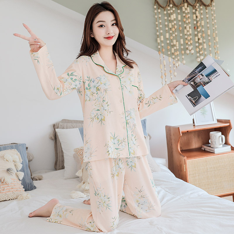 Pijama de algodón 100% de primavera y otoño de las mujeres de manga larga de mediana edad mamá cardigan más tamaño de mediana edad y ancianos traje de desgaste para el hogar