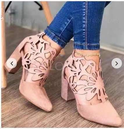 Sandalias bajas para mujer verano 2020 Nuevas sandalias esmeriladas de Punta hueca de cuero suave para mujer botas de mujer de tacón grueso sandalias romanas para mujer