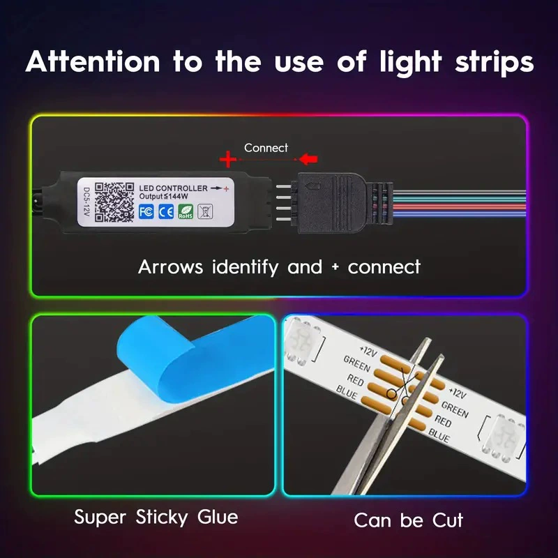 Светодиодная лента 5050RGB, USB 5V, пульт на 24 клавиши + Bluetooth, диммируемый подсвет TV