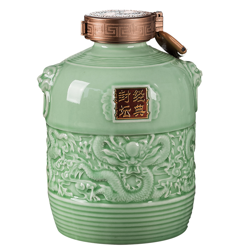 手工雕刻 5斤裝酒罐酒罈陶瓷土陶家用酒缸藏酒罈密封裝酒瓶子空瓶