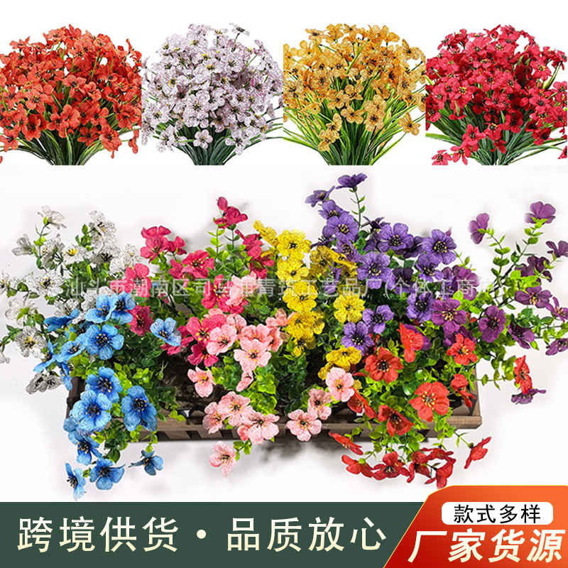 跨境仿真花尤加利春草紫罗兰把束婚礼家居户外插花装饰现货批发