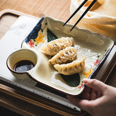 盘子饺子盘带醋碟家用陶瓷分格盘日式餐盘碗盘面碗餐具釉下彩