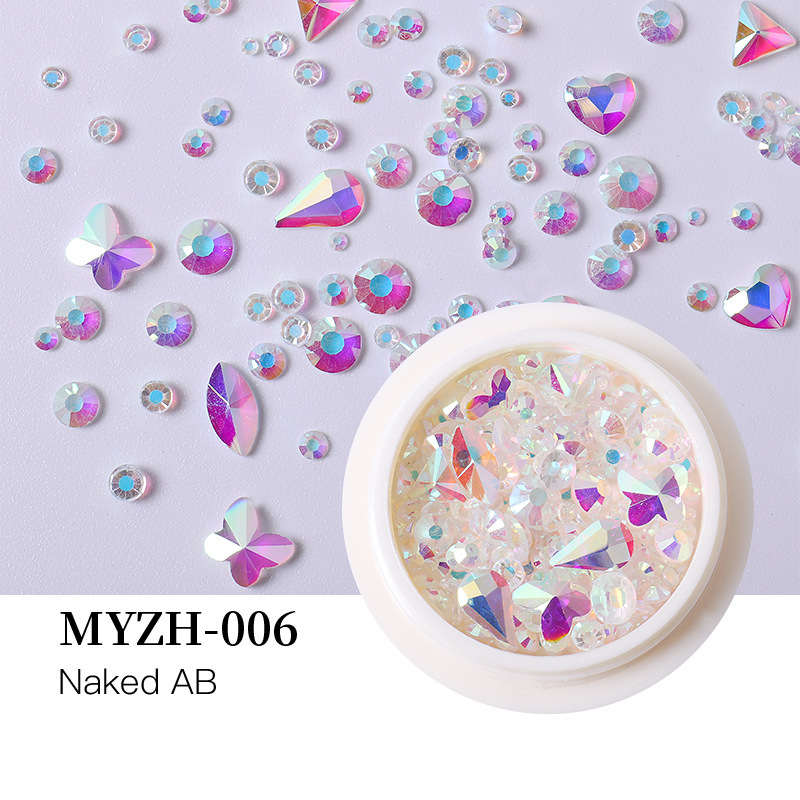 Accesorios de uñas transfronterizos mezclados al por mayor caja redonda de vidrio plano especial en forma de diamante taladro de uñas paquete de material de taladro de uñas al por mayor