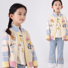 儿童针织开衫拉链外套卡通洋气刺绣外套女童春秋新款毛衣春季百搭