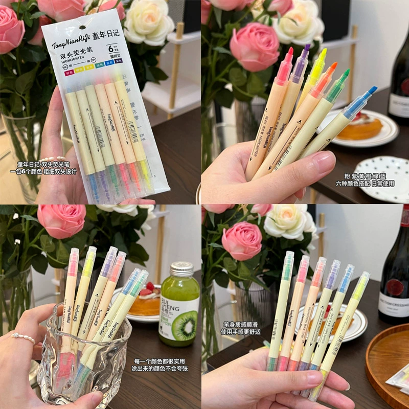 Двухсторонний флюоресцентный маркер, акварель для начальной школы, восковые мелки, 6 цветов, 12 цветов