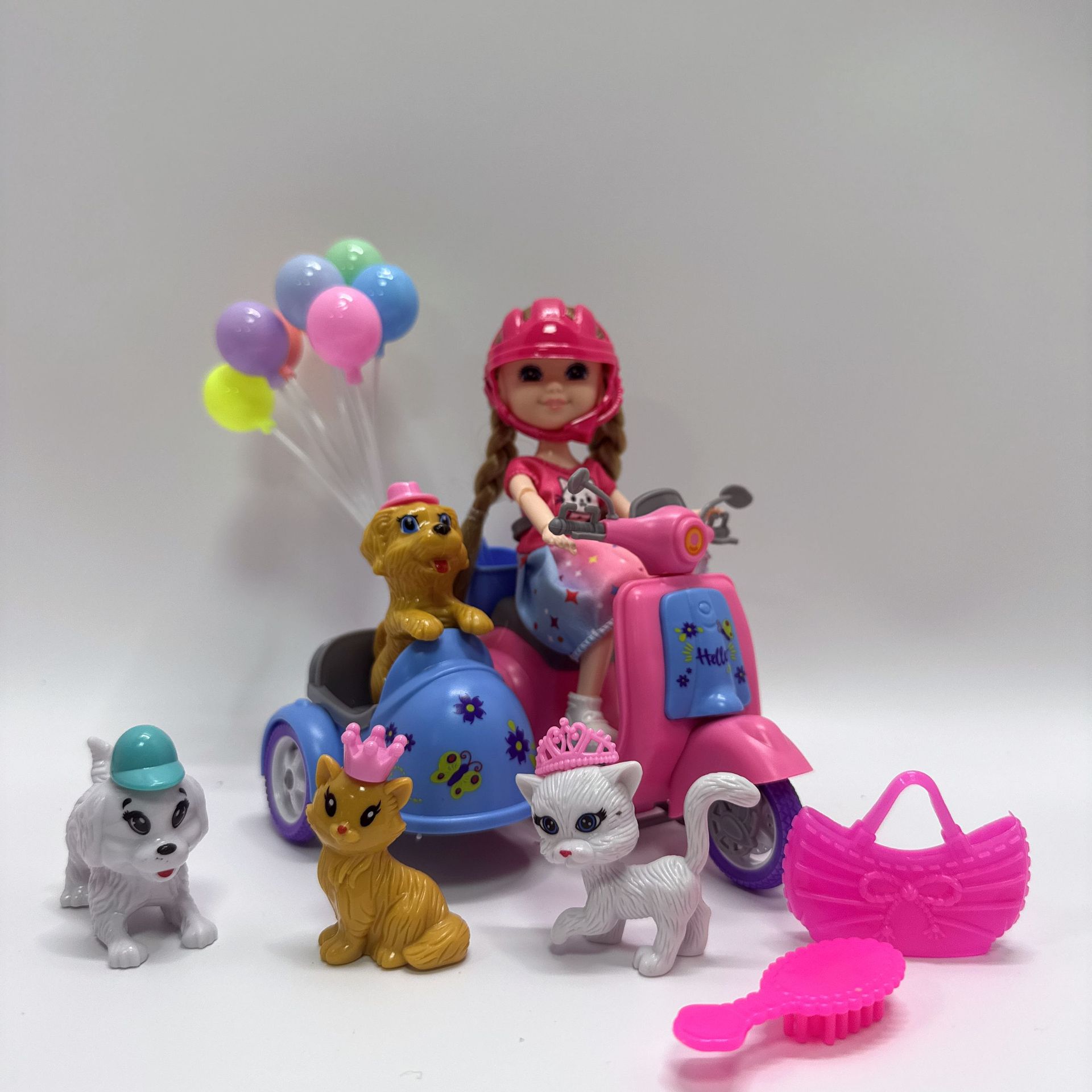 Cross-Border Hot Sale 5inch Little Kelly Doll Princess Little Barbie Doll Motorcycle Outdoor Series