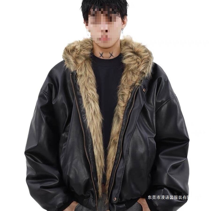 座山雕美式感夹克棉服男冬季加绒加厚双面穿皮毛一体外套男潮现货