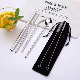 Direct selling stainless steel straw bag creative pearl milk tea coarse drinking tube elbow tube packaging bag can be printed logo